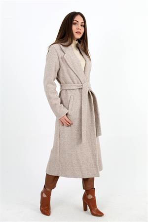 Kruvaze Yaka Fleto Cepli Uzun Kaban - Vizon