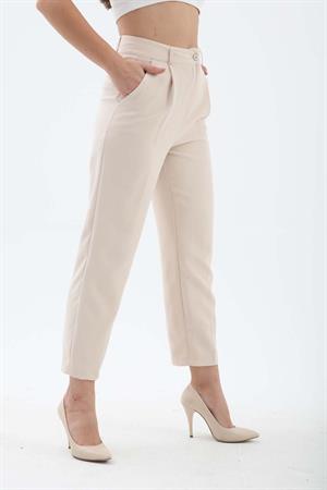 Memur Kesim Cepli Kumaş Pantolon - Bej