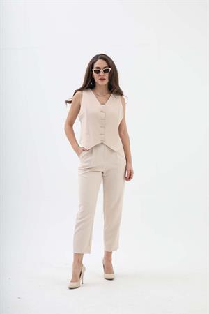 Memur Kesim Cepli Kumaş Pantolon - Bej