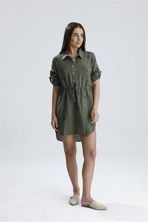 Nakışlı Gömlek Elbise - Haki