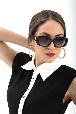 Omuzları Vatkalı Sıfır Kol Düğmeli Elbise - Siyah