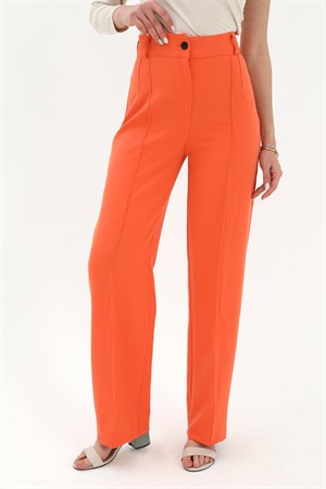 Önü Çimalı Atlas Kumaş Pantolon - Turuncu