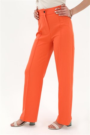 Önü Çimalı Atlas Kumaş Pantolon - Turuncu