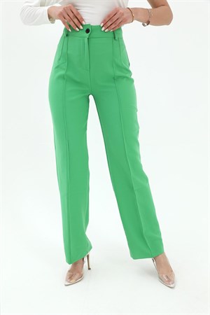 Önü Çimalı Atlas Kumaş Pantolon - Yeşil