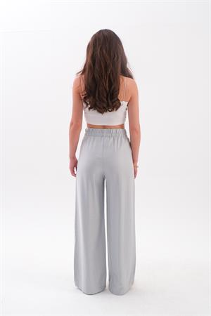 Önü Çimalı Diyagonal Pantolon - Gri