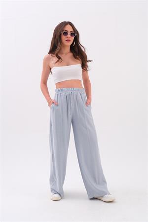 Önü Çimalı Diyagonal Pantolon - Mavi