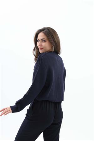 Önü Oval Fermuarlı Hırka - Lacivert