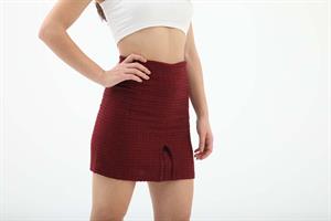 Pile Detaylı Fermuarlı Etek - Bordo