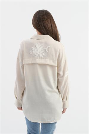 Pulpayet Nakışlı Keten Gömlek - Bej