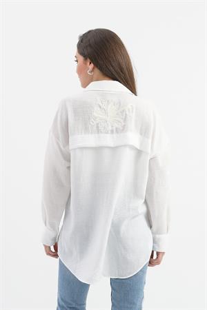 Pulpayet Nakışlı Keten Gömlek - Ekru