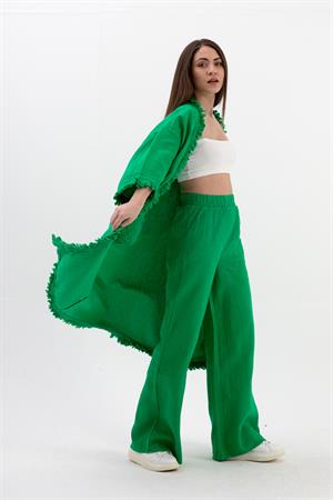 Püsküllü Keten Takım - Yeşil