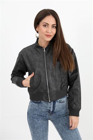 Ribanalı Eskitme Deri Mont - Siyah