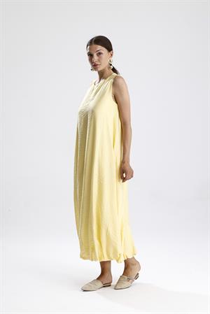 Sıfır Kol Balon Etekli Elbise - Sarı
