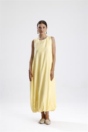 Sıfır Kol Balon Etekli Elbise - Sarı