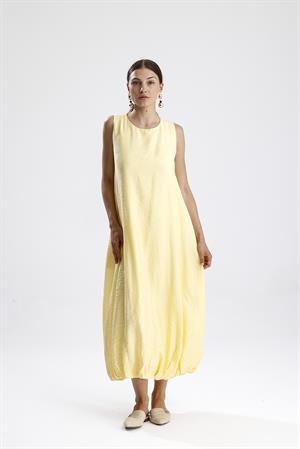 Sıfır Kol Balon Etekli Elbise - Sarı