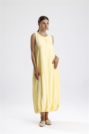 Sıfır Kol Balon Etekli Elbise - Sarı