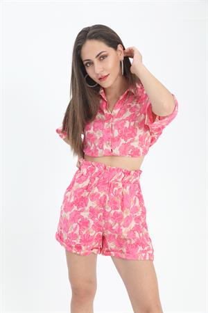 Şort Baskılı Duble Katlamalı Lastikli - Fuşya