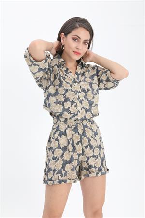 Şort Baskılı Duble Katlamalı Lastikli - Lacivert