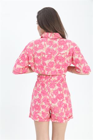 Şort Baskılı Duble Katlamalı Lastikli - Fuşya