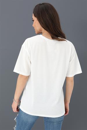 T-shirt Bisiklet Yaka Amour Baskılı - Kırmızı