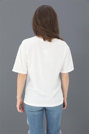 T-shirt Kabartma Baskı Bisiklet Yaka - Siyah