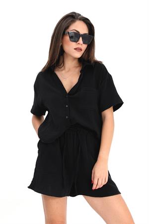 Takım Müslin Gömlek Şort - Siyah