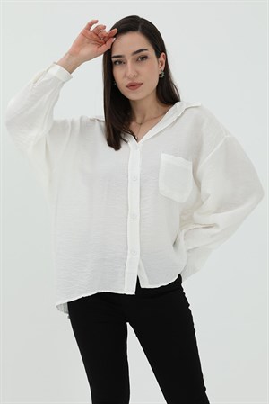 Tek Cep Salaş Keten Gömlek - Ekru