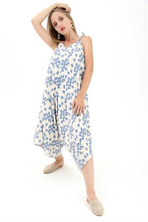 Tulum Ayarlanabilir Askılı Keten Desenli - İndigo