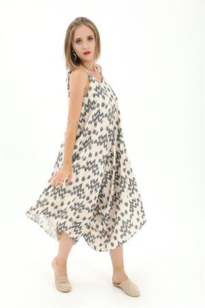 Tulum Ayarlanabilir Askılı Keten Desenli - Antrasit