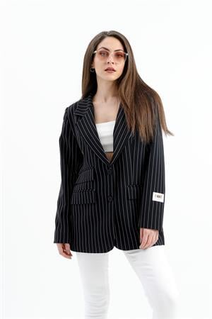 Üç Cep Kapaklı Çizgili Poliviskon Ceket - Lacivert