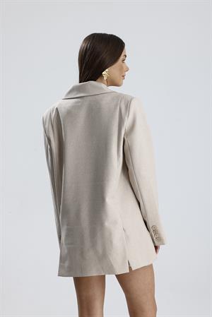 Üç Cepli Önü Düğmeli Oversize Blazer Ceket - Bej