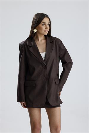 Üç Cepli Önü Düğmeli Oversize Blazer Ceket - Kahverengi