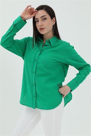 Uzun Kol Oversize Basic Gömlek - Yeşil