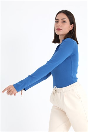 Uzun Kol Polo Yaka Triko - Mavi