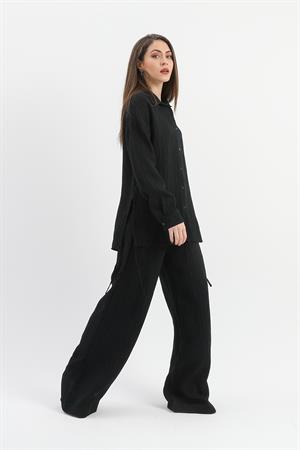 Yandan Bağlamalı Tunik Gömlek - Siyah