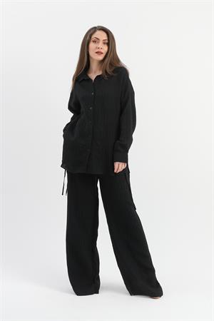 Yandan Bağlamalı Tunik Gömlek - Siyah