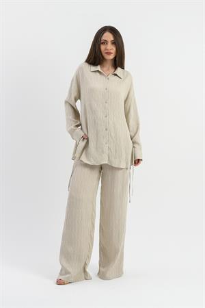 Yandan Bağlamalı Tunik Gömlek - Taş