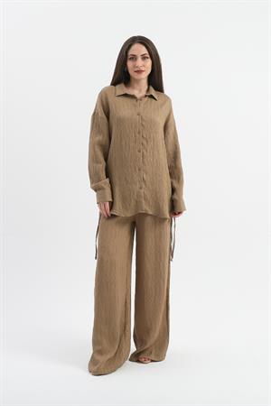 Yandan Bağlamalı Tunik Gömlek - Vizon