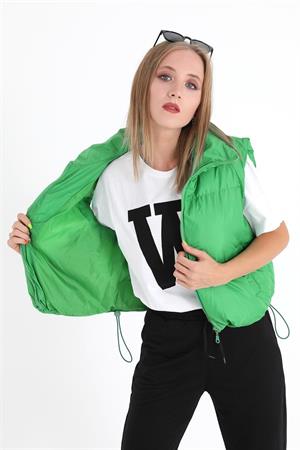 Yelek Önü Fermuarlı Paraşüt Kumaş - Yeşil