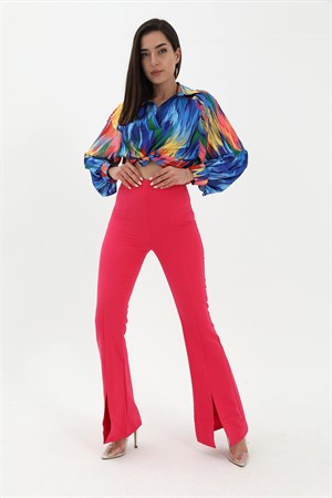 Yırtmaçlı İspanyol Paça Atlas Pantolon - Fuşya