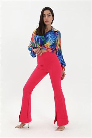 Yırtmaçlı İspanyol Paça Atlas Pantolon - Fuşya