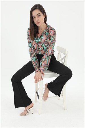 Yırtmaçlı İspanyol Paça Atlas Pantolon - Siyah