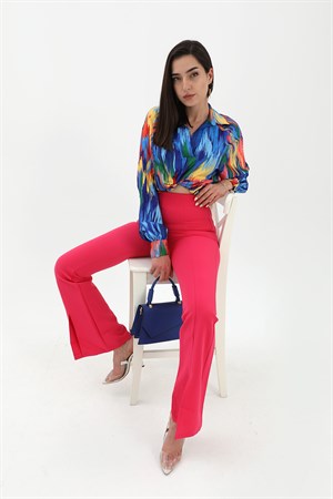 Yırtmaçlı İspanyol Paça Atlas Pantolon - Fuşya