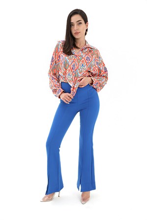 Yırtmaçlı İspanyol Paça Atlas Pantolon - Mavi