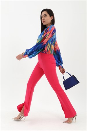 Yırtmaçlı İspanyol Paça Atlas Pantolon - Fuşya