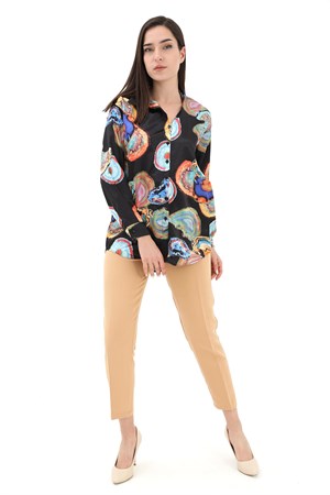 Yüksek Bel Atlas Kumaş Kemerli Pantolon - Camel