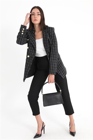 Yüksek Bel Pensli Atlas Kumaş Pantolon - Siyah