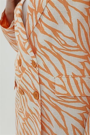 Zebra Desen Oversize Keten Ceket - Turuncu