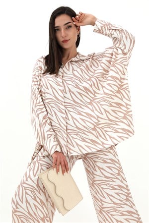 Zebra Desenli Alt Üst İkili Takım - Bej