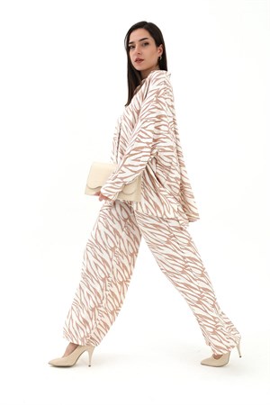 Zebra Desenli Alt Üst İkili Takım - Bej